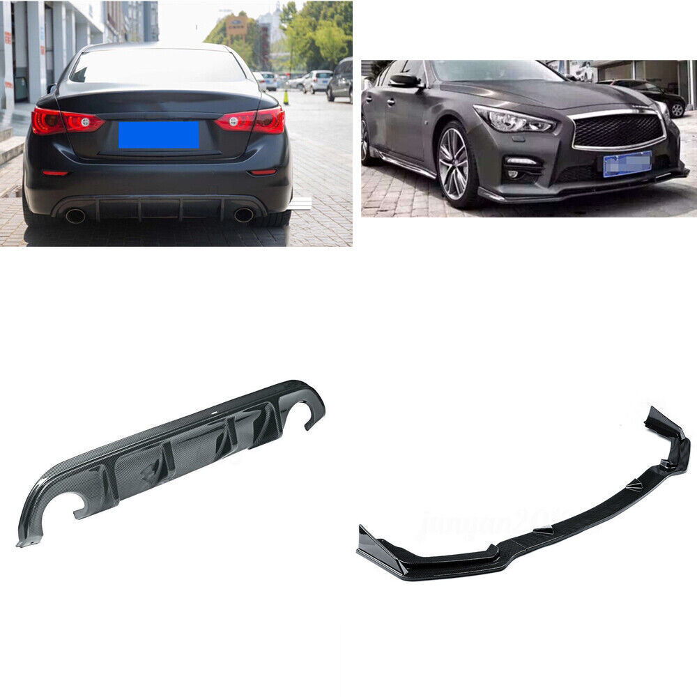Front Spoiler Lip Rear Bumper Diffuser fits Infiniti Q50 2014-2017 Carbon Look