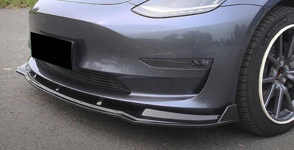 fits Tesla Model 3 2017-2023 Front Bumper Spoiler Splitter Lip Carbon Fiber Look