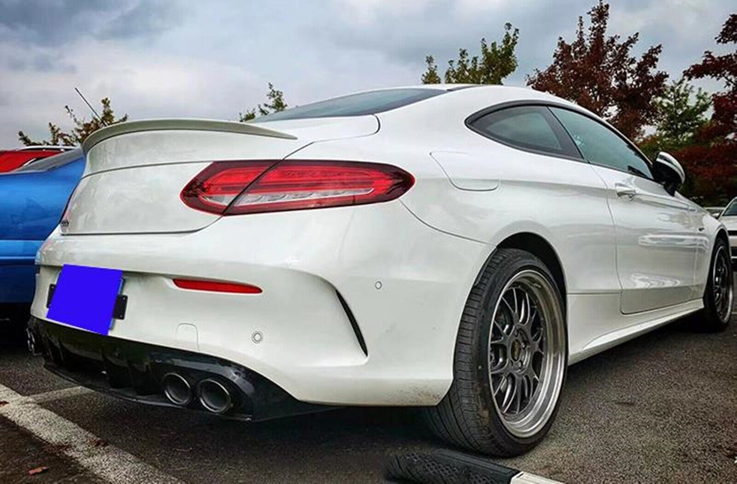 Rear Diffuser Lip + Exhaust Pipe Black fits Mercedes W205 15-21 2 Door C43 Style