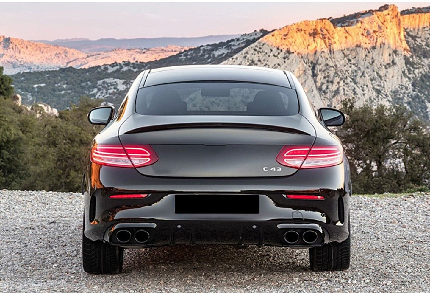 Rear Diffuser Lip + Exhaust Pipe Black fits Mercedes W205 15-21 2 Door C43 Style