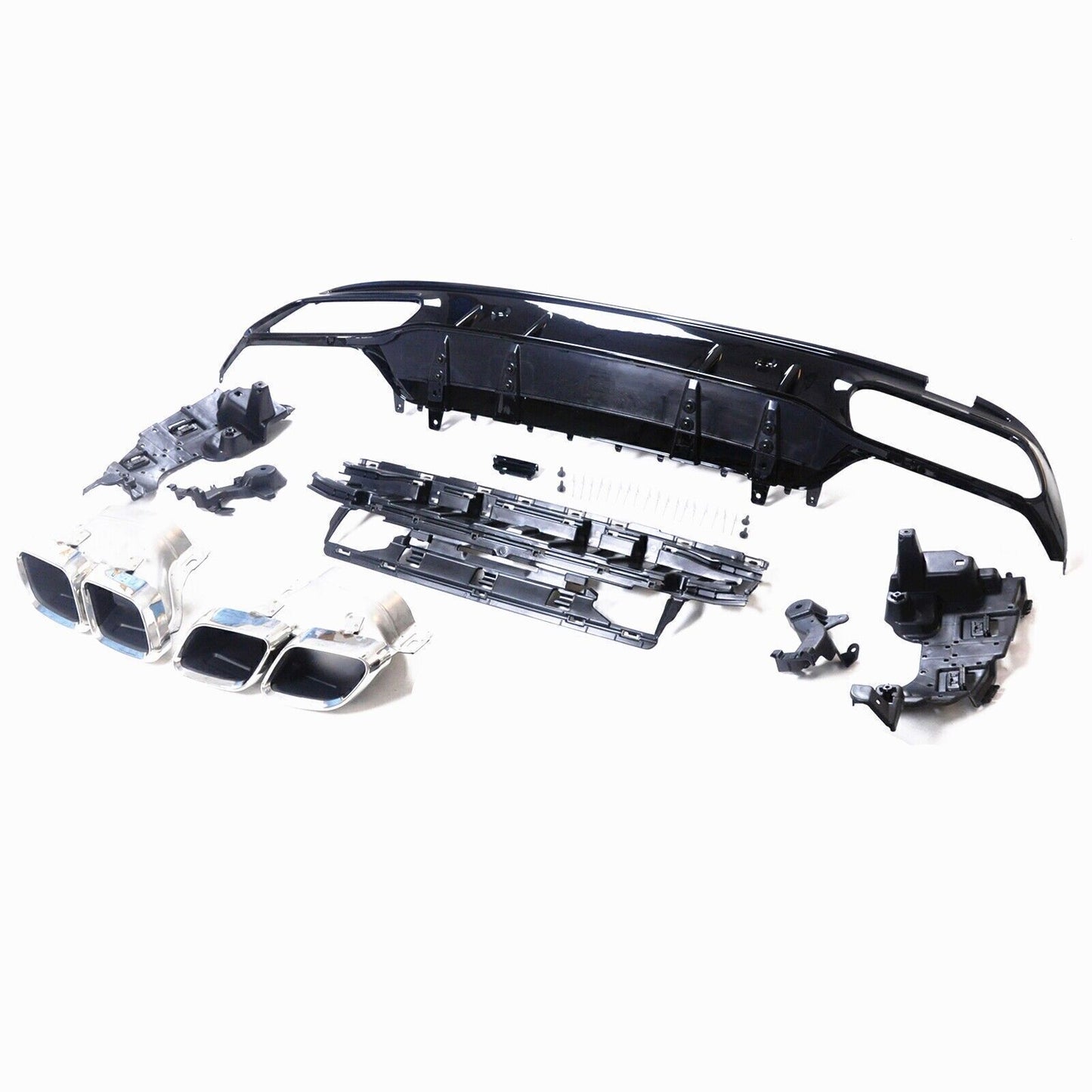 Rear Bumper Diffuser Lip + Exhaust Pipe Kit Silver fits Mercedes Benz W205 15-21