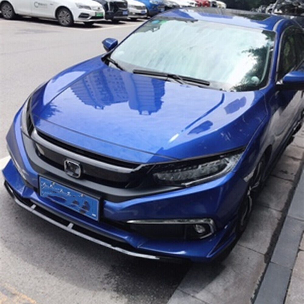 5pcs Black Front Bumper Spoiler Kit Blue Cover fits Honda Civic 2019-2020 ABS
