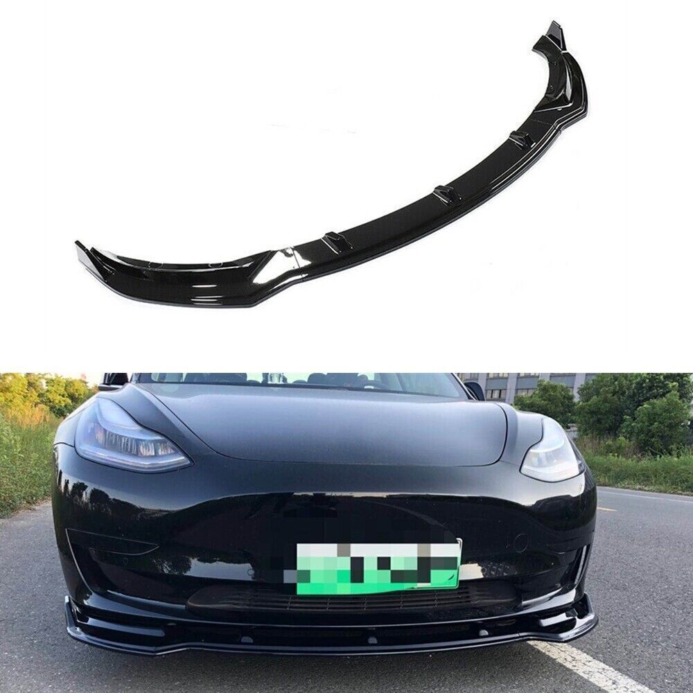 Glossy Black Front Bumper Spoiler Lip Body Kit fits 2017 2018-2023 Tesla Model 3