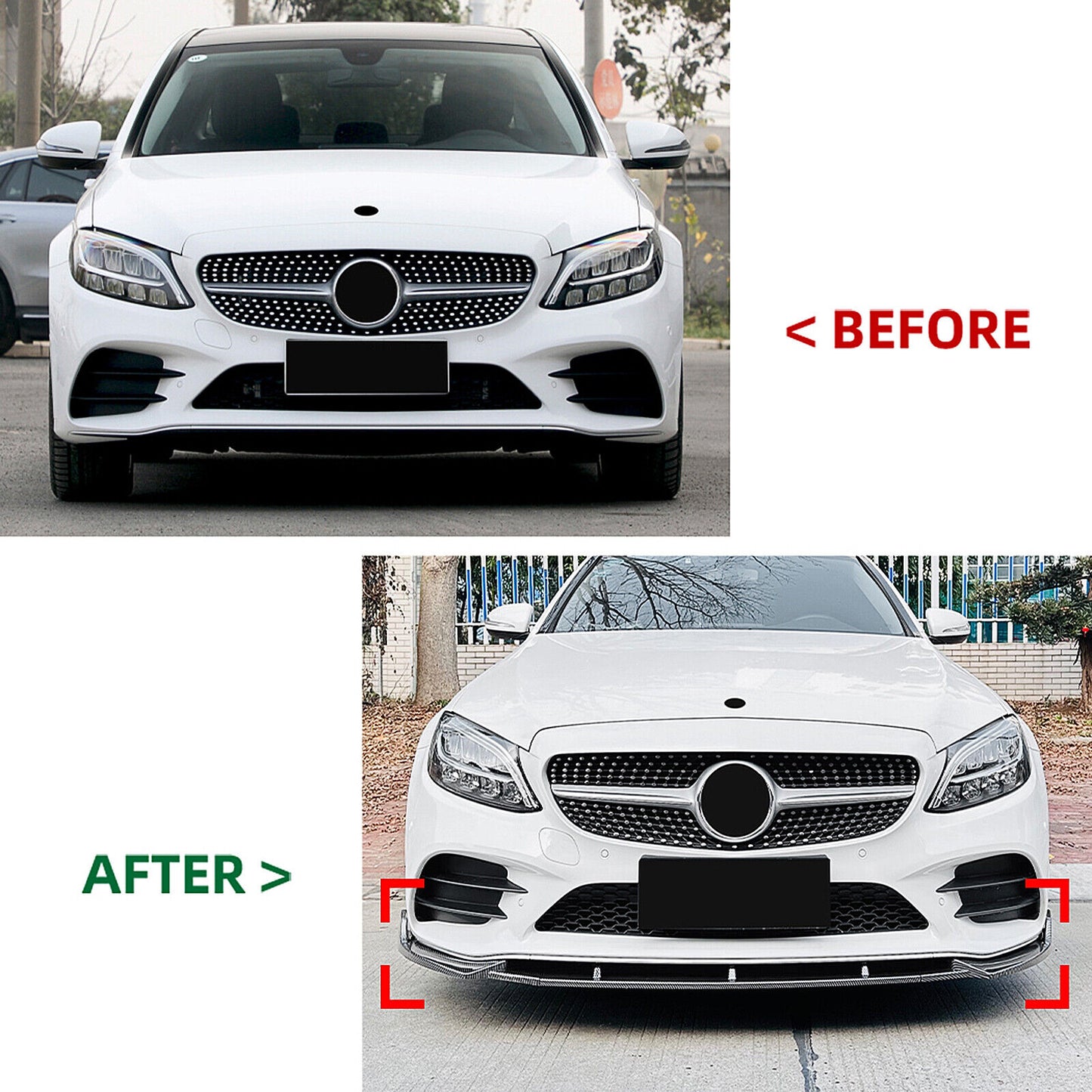 Front Spoiler Lip Splitter Bodykit fits Mercedes Benz W205 2019-2021 Black