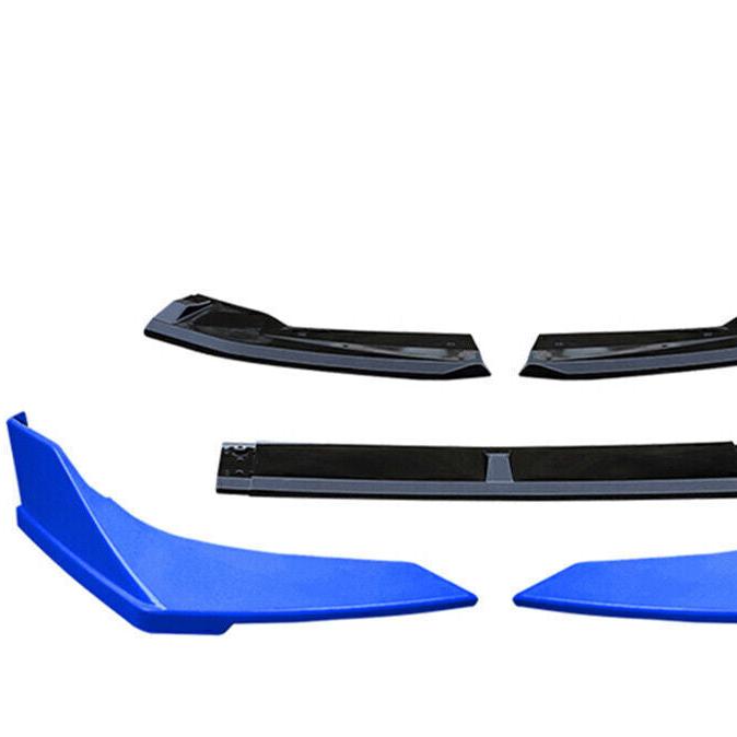 5pcs Black Front Bumper Spoiler Kit Blue Cover fits Honda Civic 2019-2020 ABS
