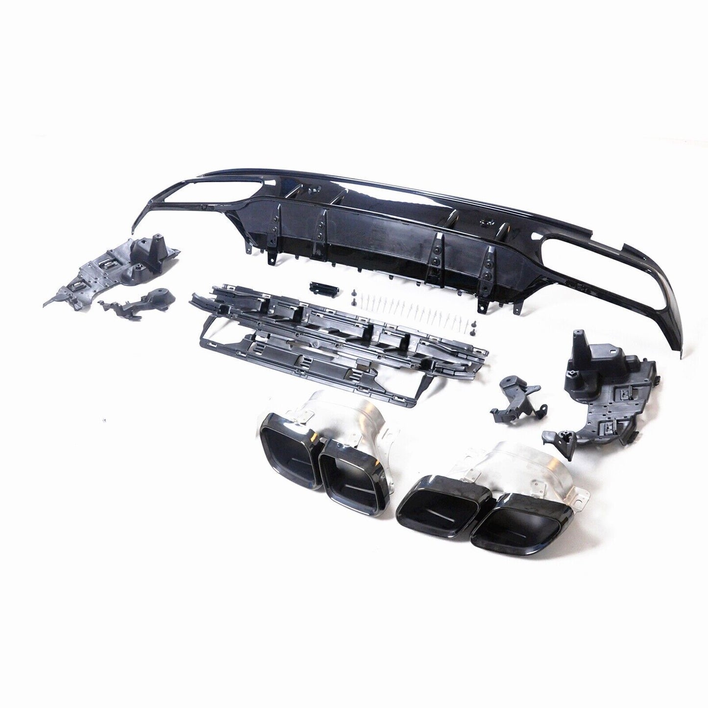 Rear Diffuser Exhaust Tips Black Body Kit fits Mercedes Benz W205 C Class 15-21