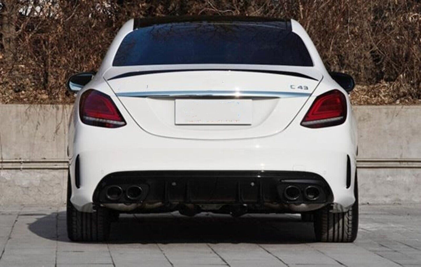 Rear Diffuser Exhaust Tips Black fits Mercedes Benz W205 C Coupe 4Dr 2015-21 C43