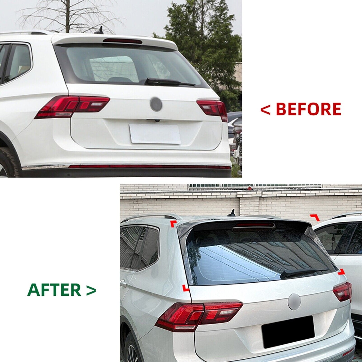 Gloss Black Rear Trunk Spoiler Lip + Side Spoiler fits VW Tiguan MK2 2017-2023