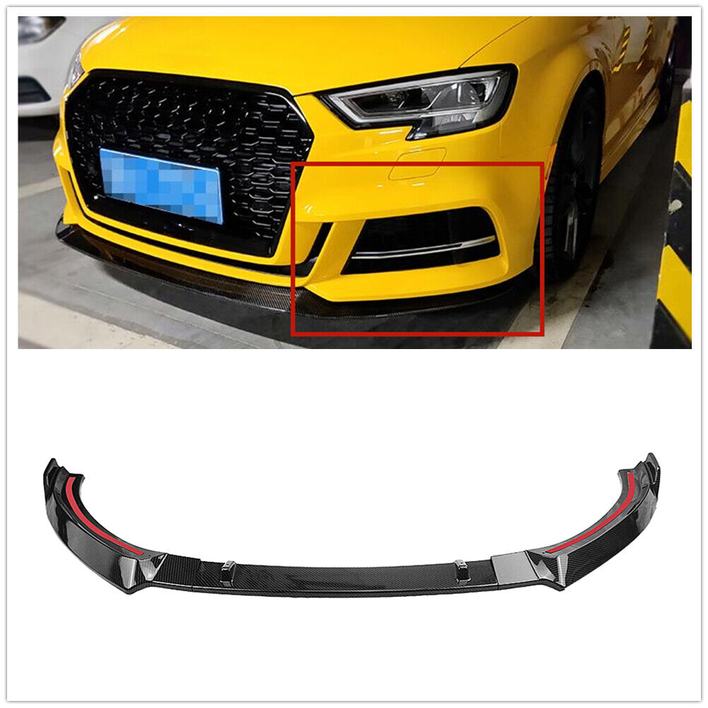 Carbon Fiber Look Front Spoiler Splitter Lip fits Audi A3 S3 2017 2018 2019 Black