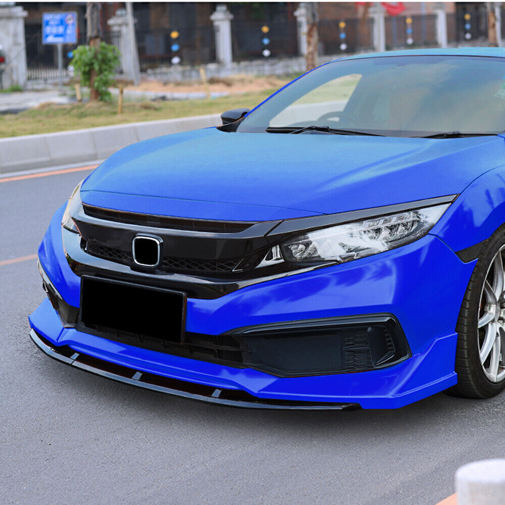 5pcs Black Front Bumper Spoiler Kit Blue Cover fits Honda Civic 2019-2020 ABS