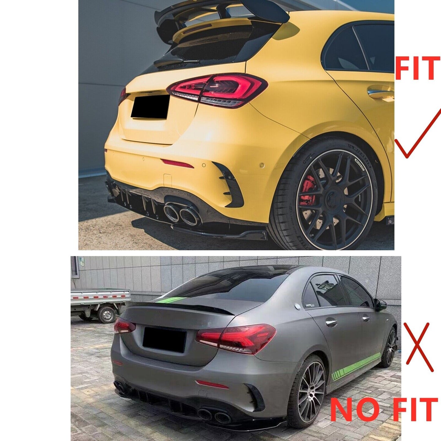 2pcs Black Rear Side Spoiler Cover fits Benz A Class A35 A45 AMG Hatchback