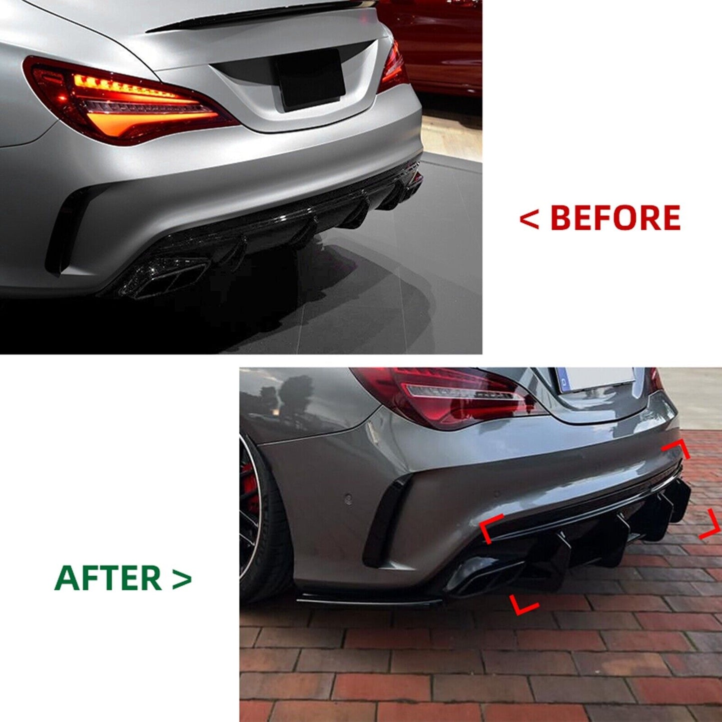Rear Diffuser Lip Shark Fin Cover Splitter fits Benz CLA W117 CLA45 AMG 2016-2019