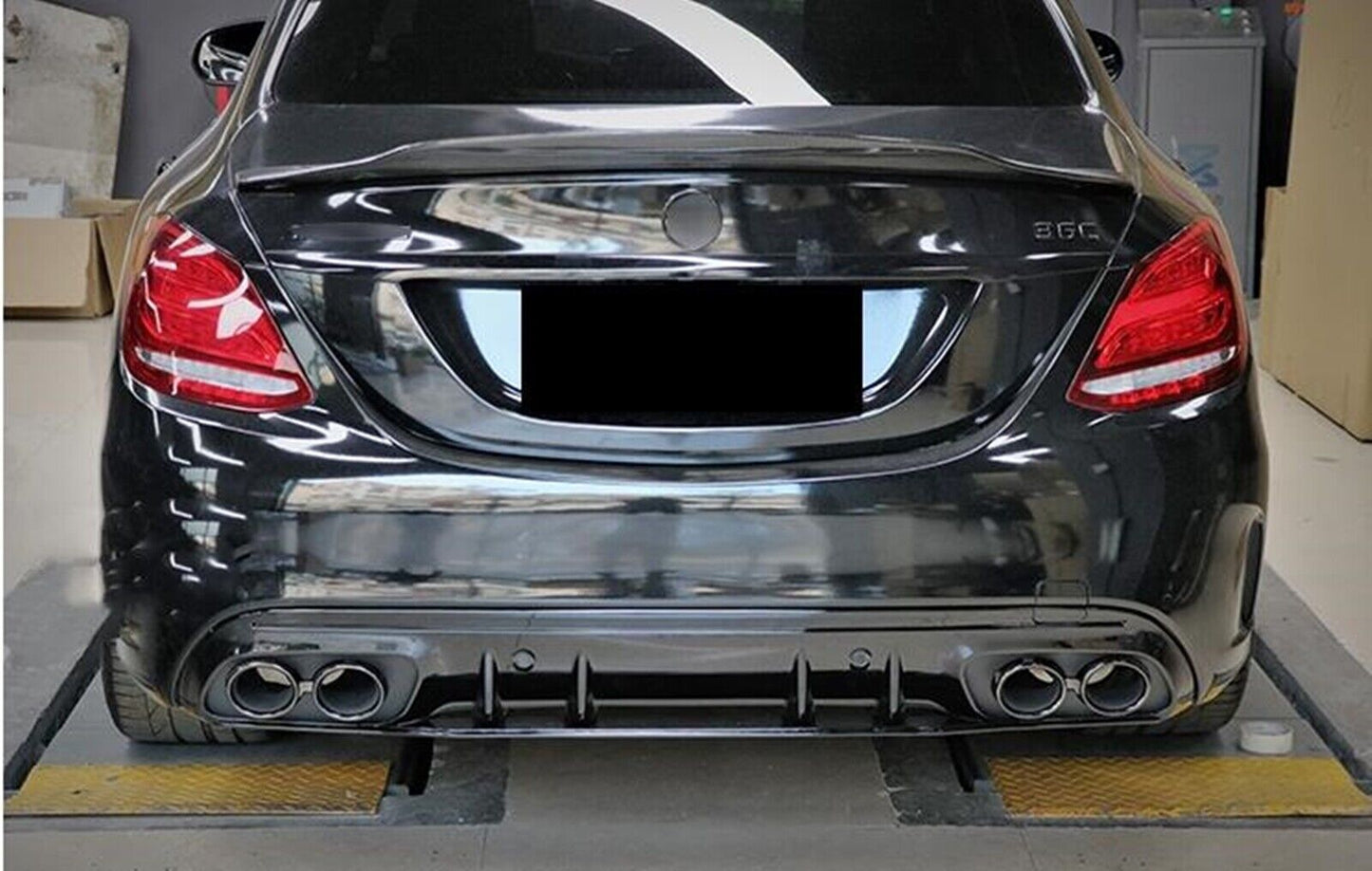 Rear Diffuser Exhaust Tips Black fits Mercedes Benz W205 C Coupe 4Dr 2015-21 C43