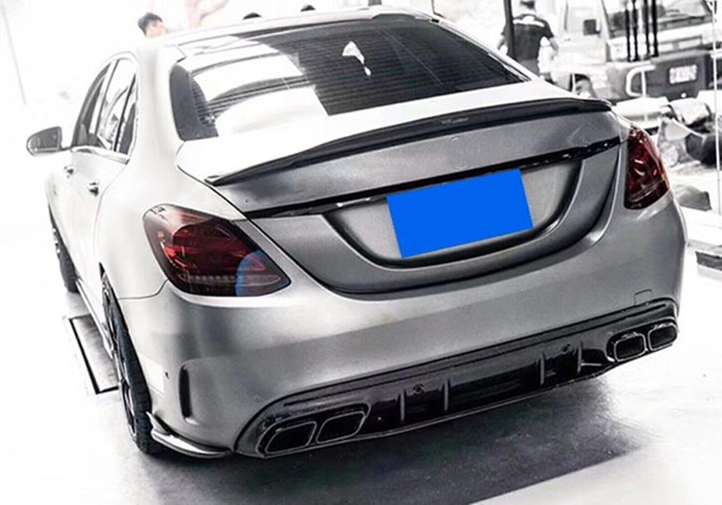 Rear Bumper Diffuser Lip + Exhaust Pipe Kit Silver fits Mercedes Benz W205 15-21