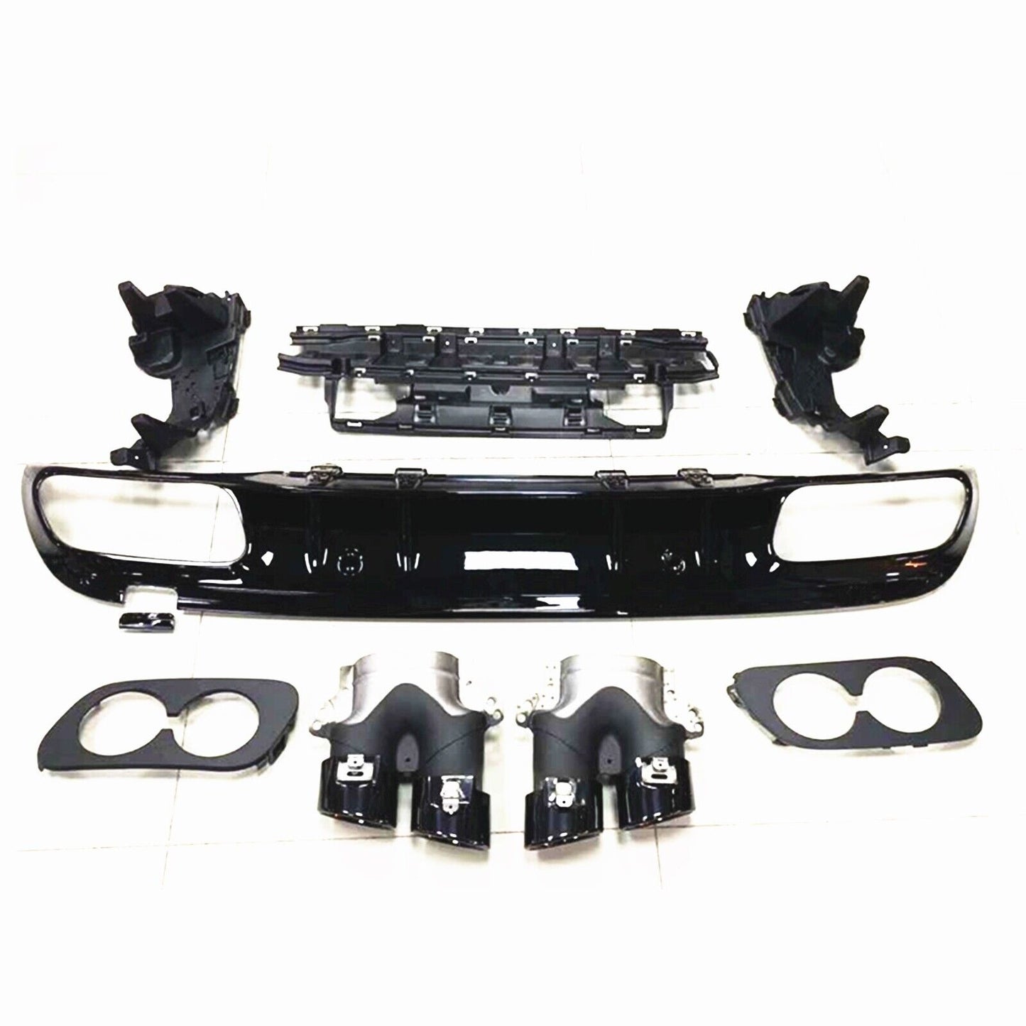 Rear Diffuser Exhaust Tips Black fits Mercedes Benz W205 C Coupe 4Dr 2015-21 C43