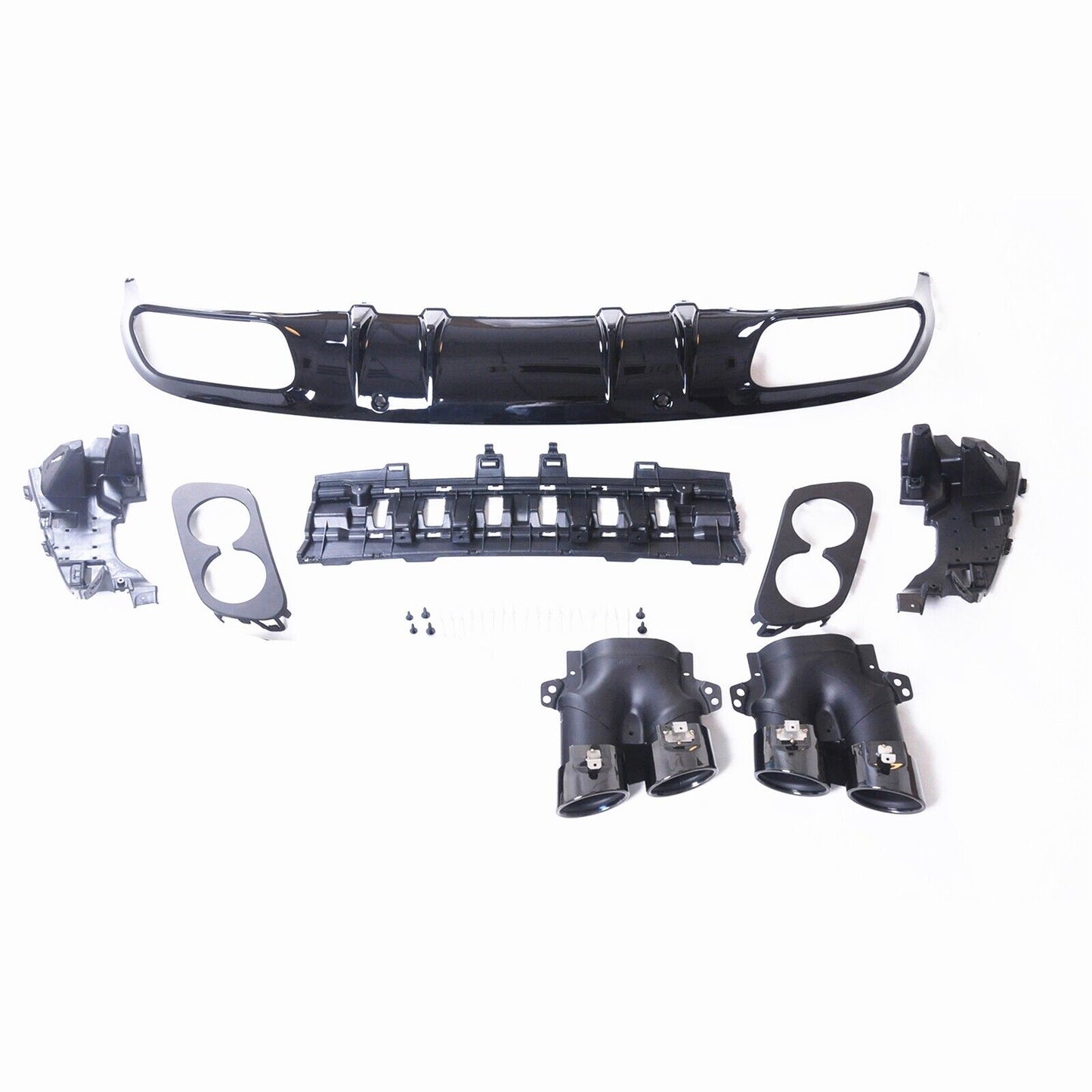 Rear Diffuser Lip + Exhaust Pipe Black fits Mercedes W205 15-21 2 Door C43 Style