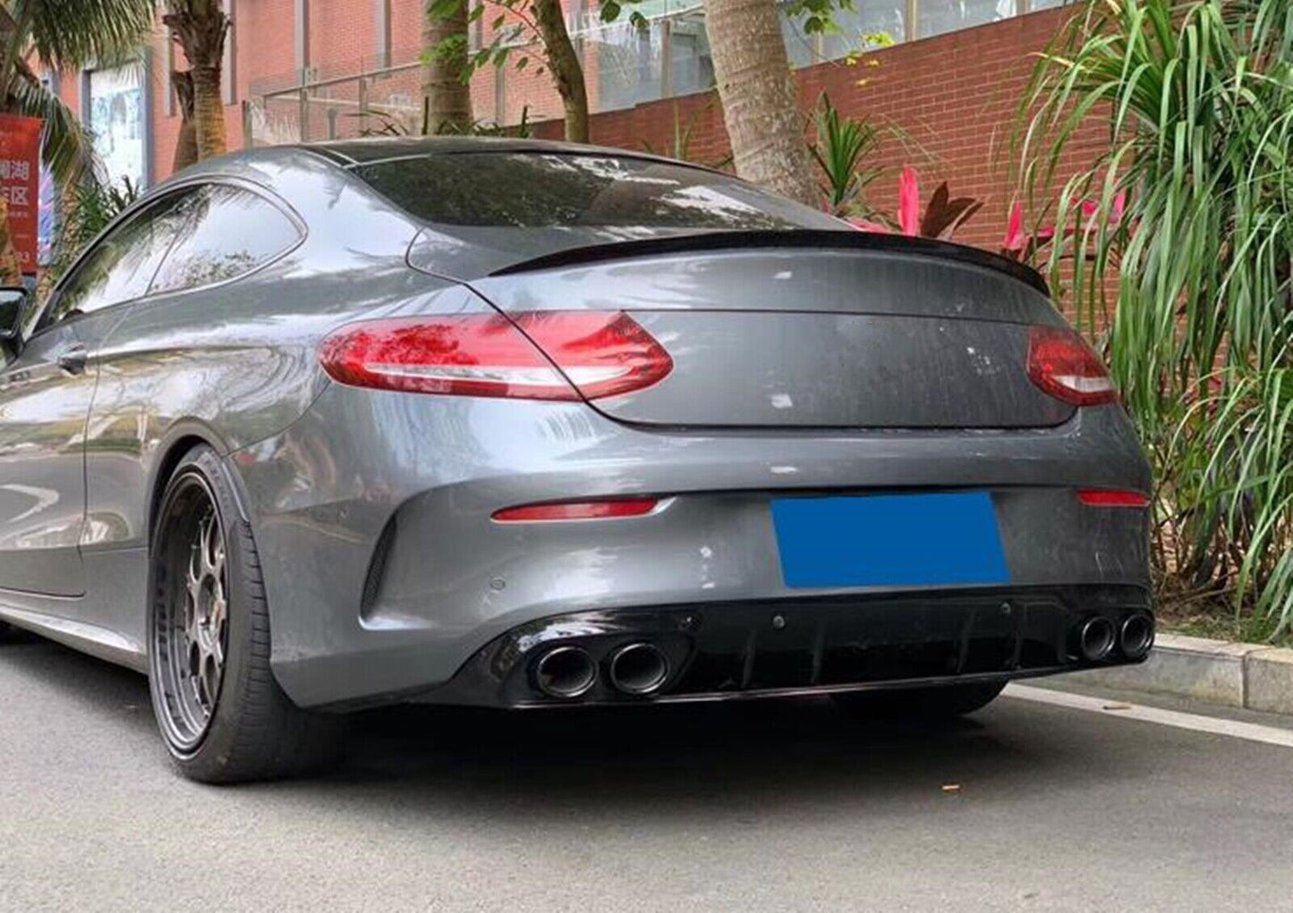 Rear Diffuser Lip + Exhaust Pipe Black fits Mercedes W205 15-21 2 Door C43 Style