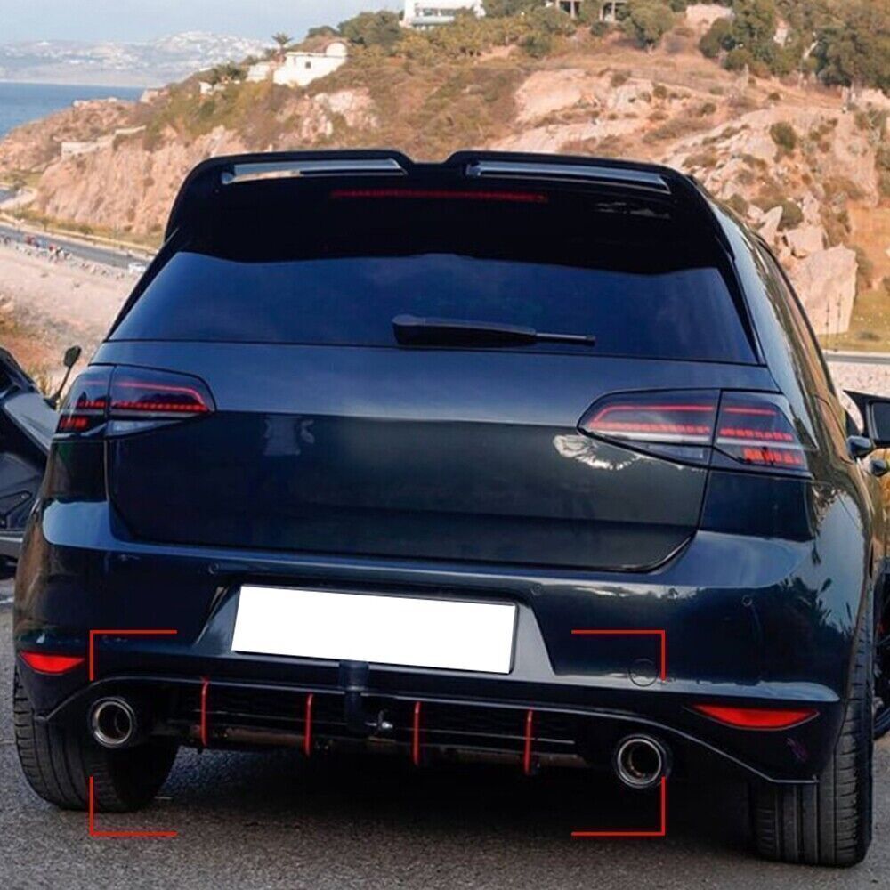 fits Volkswagen Golf MK7 GTI Rear Black Bumper Diffuser Shark 3 Fins Spoiler Lip