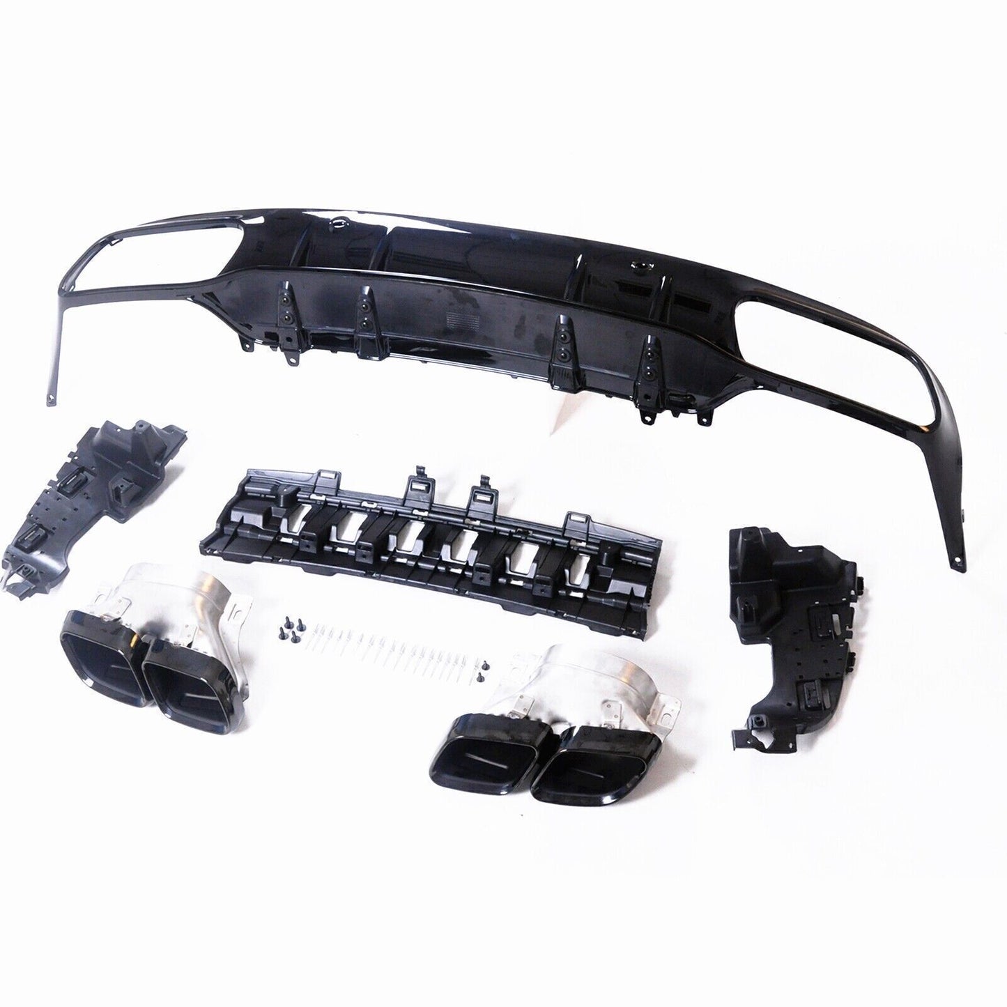 1Set Rear Diffuser Black Exhaust Pipe Kit fits Benz C Class Coupe W205 2015-2021