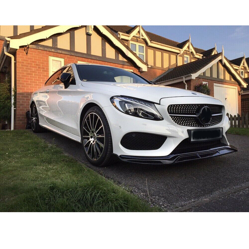 Black Front Bumper Spoiler Splitter Lip fits Benz C-Class W205 Sport 2015-2018
