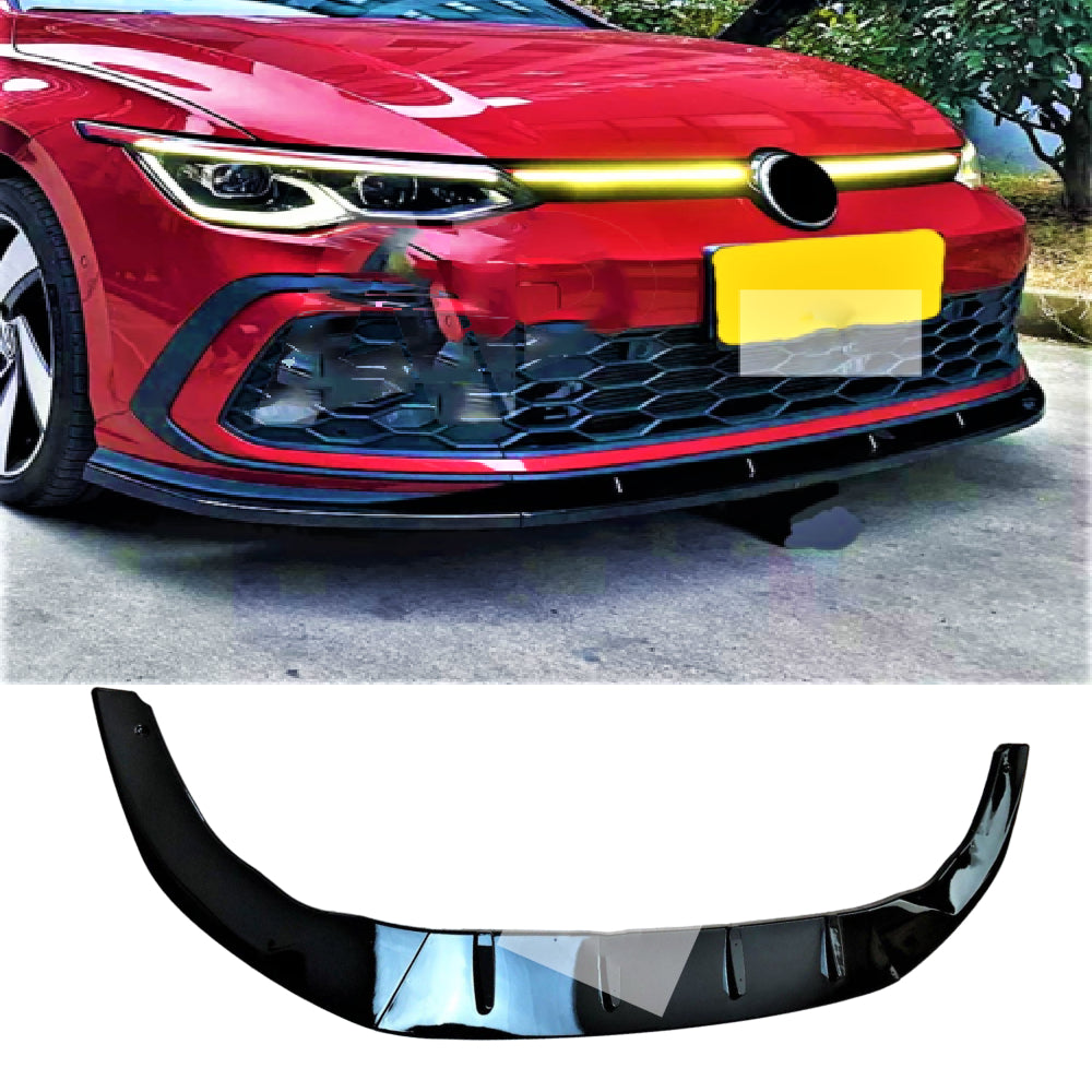 Fits VW Golf MK8 GTI GTD R Line Gloss Black Front Splitter Spoiler Lip Body Kit 2020+