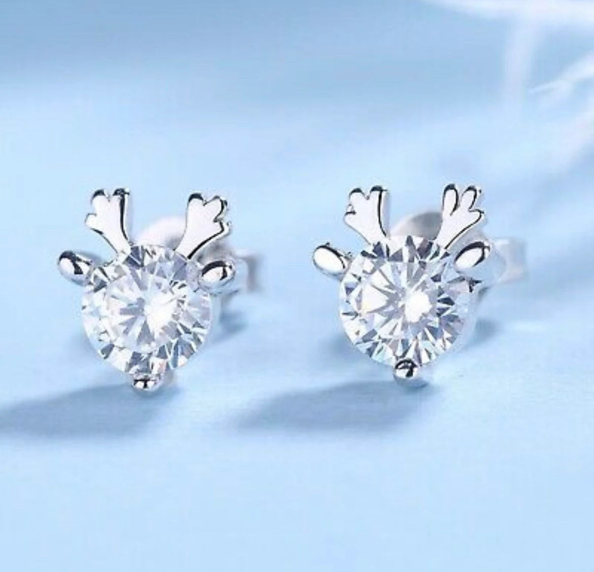 925 Sterling Silver Christmas Reindeer Elk Stud Earrings Womens Girls Jewellery