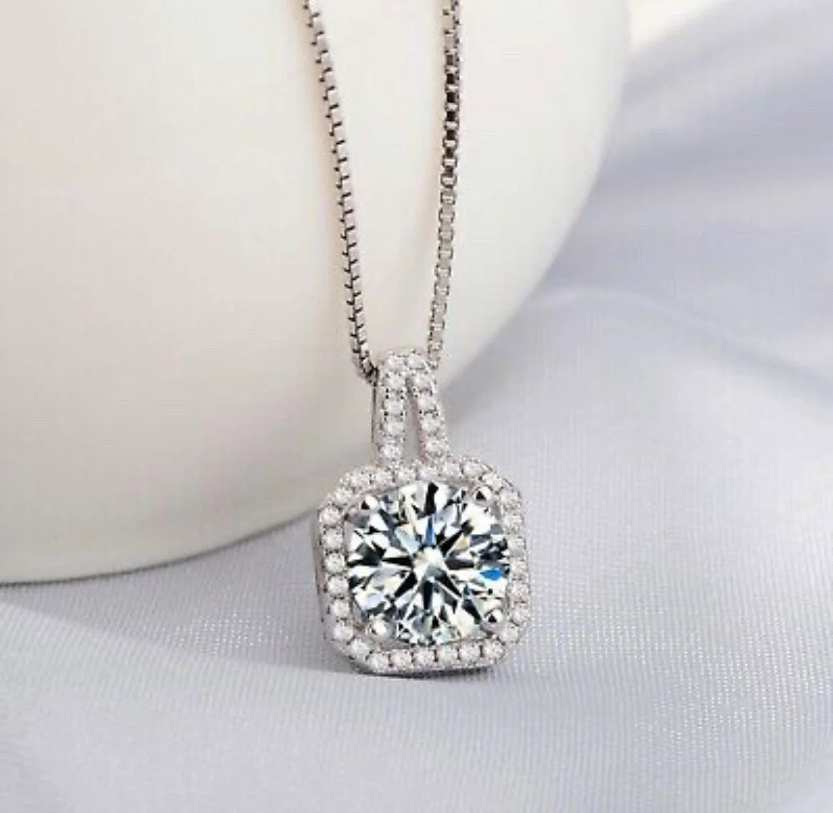 925 Sterling Silver Crystal Square Stone Pendant and Chain Necklace Womens Jewellery