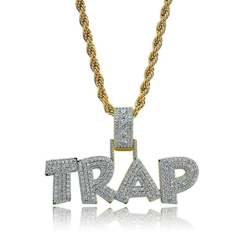 Trapstar Iced Pendant Chain Necklace Bling Dog Tag Icy Shine Rapper Trap