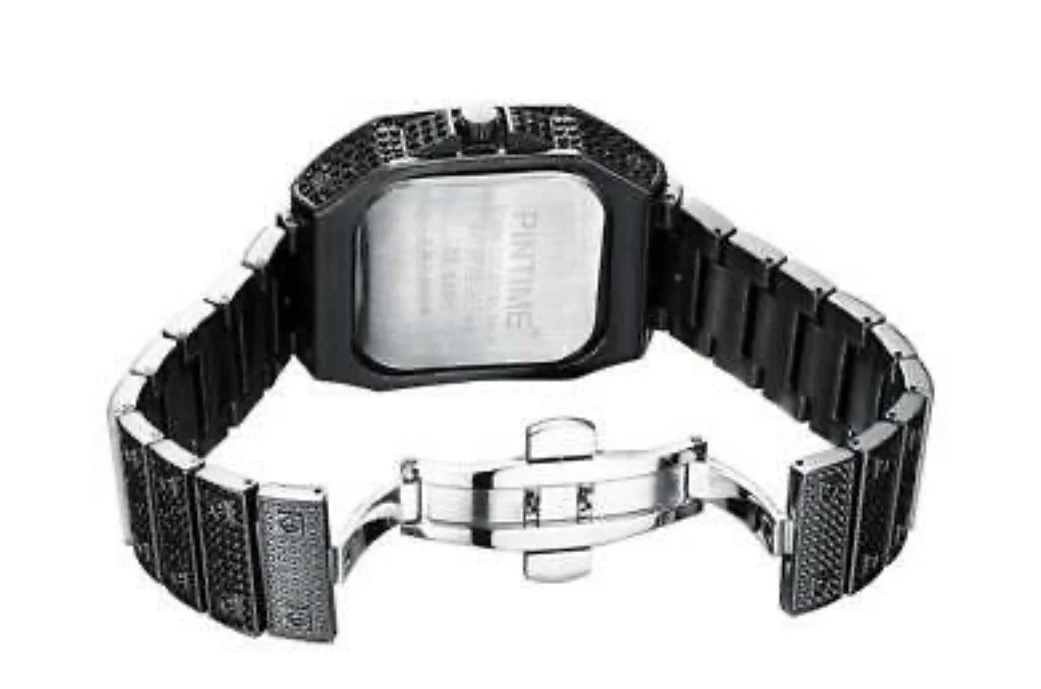 Iced Out Square Watch Roman Quartz Hip Hop Jewelry Black CZ Stone
