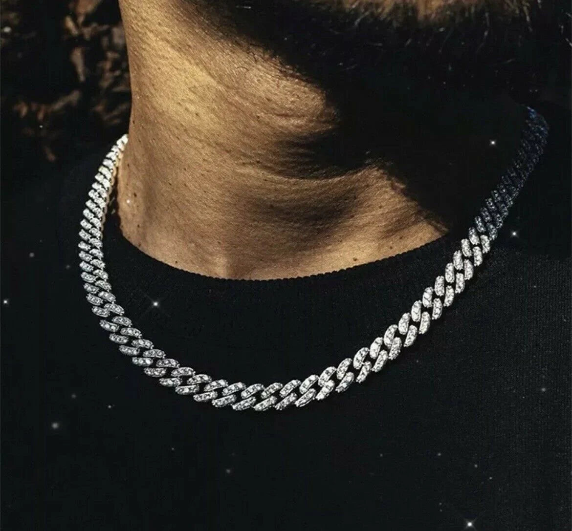 18inch Silver Iced Out Diamond Thick Miami Cuban Link Chain Necklace Hip Hop