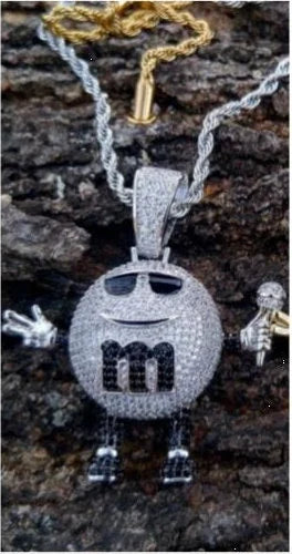 M&M Lab Iced Out Pendant Diamond Silver 14k Chain