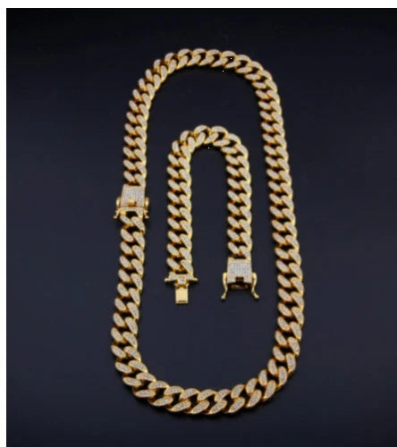 Iced Out Gold Diamond Shiny Chain & Bracelet Choker