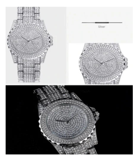 Silver Cubic Zirconia Crystal Women Ladies Men Fashion Bling Steel Watch Uk