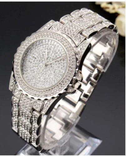 Silver Cubic Zirconia Crystal Women Ladies Men Fashion Bling Steel Watch Uk