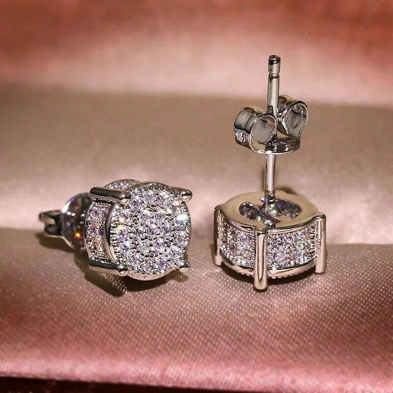 18k white gold filled iced stud earrings made with swarovski crystals wg33