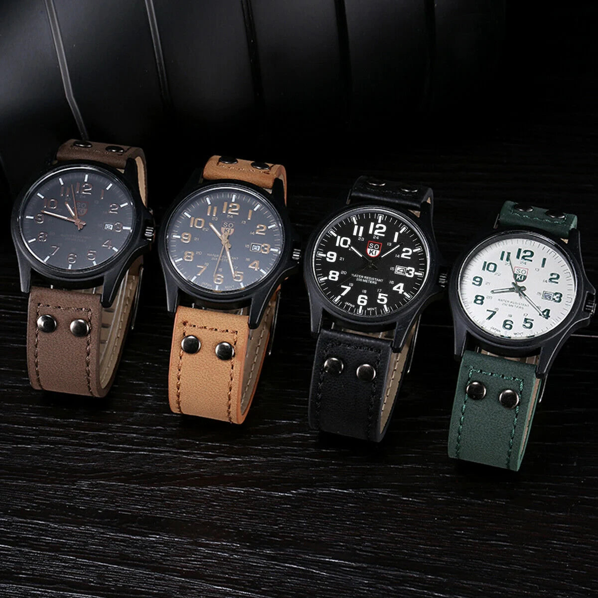 Men’s Military Leather Casual Dress Wrist Watches Date Quartz Analog Army UK