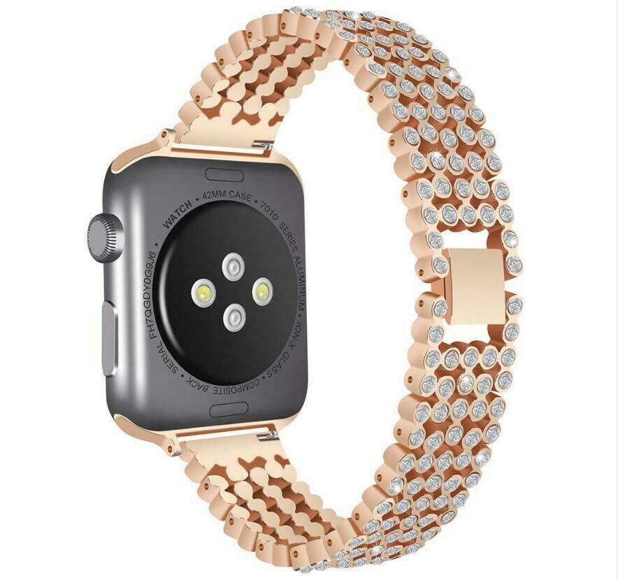 for Apple Watch Strap Series SE 6 5 4 38 40 42 44 mm Rhinestone Link Bling Metal