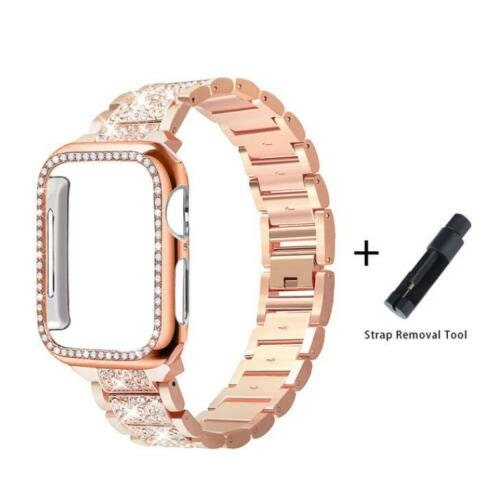Diamond Strap & Bling PC Bumper Case for Apple Watch Series SE 6 38 40 42 44 mm
