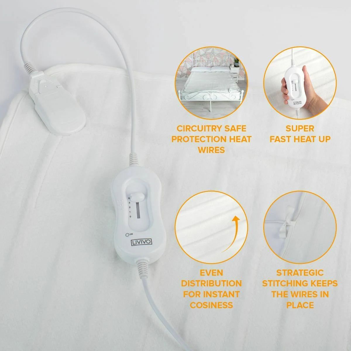 Livivo Super Cosy Electric Blanket Under Heated Fast Heat Single