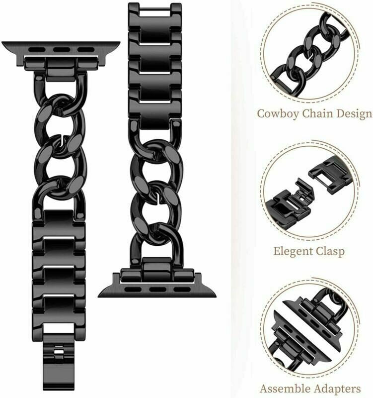 Cuban for Apple Watch Series SE 6 5 4 3 2 1 38 40 42 44 mm Chain Metal Strap