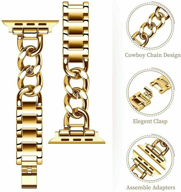 Cuban for Apple Watch Series SE 6 5 4 3 2 1 38 40 42 44 mm Chain Metal Strap