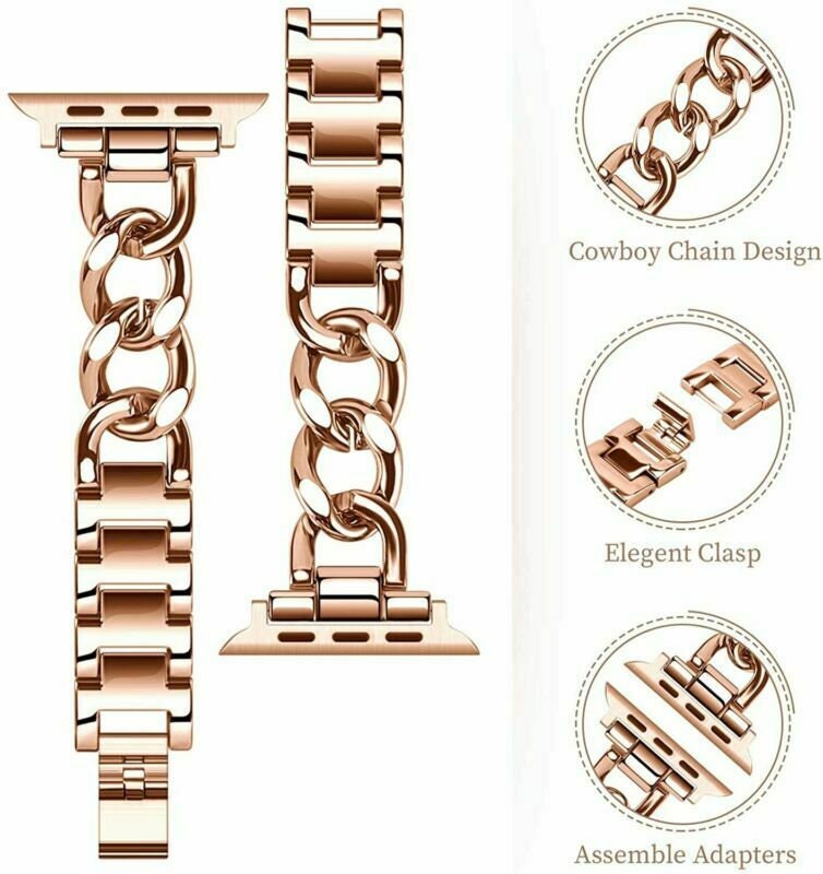 Cuban for Apple Watch Series SE 6 5 4 3 2 1 38 40 42 44 mm Chain Metal Strap