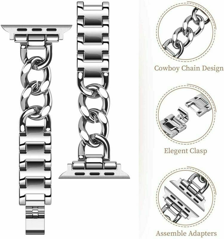 Cuban for Apple Watch Series SE 6 5 4 3 2 1 38 40 42 44 mm Chain Metal Strap