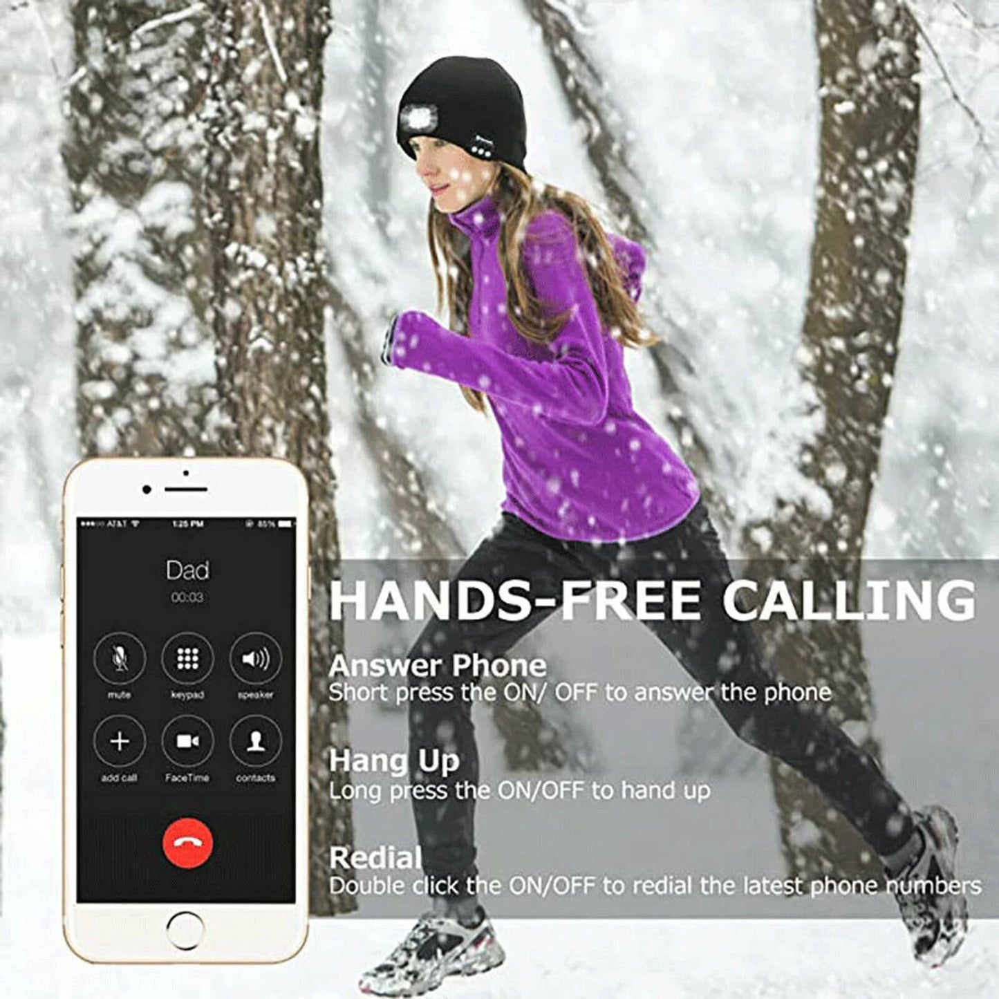 Grey Rechargeable Wireless Bluetooth LED Hat with Music Speakers Light Beanie Warm