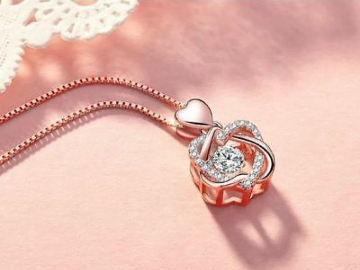 Rose Gold Heart Pendant 925 Sterling Silver Chain Necklace Women’s crystal Jewellery Gift