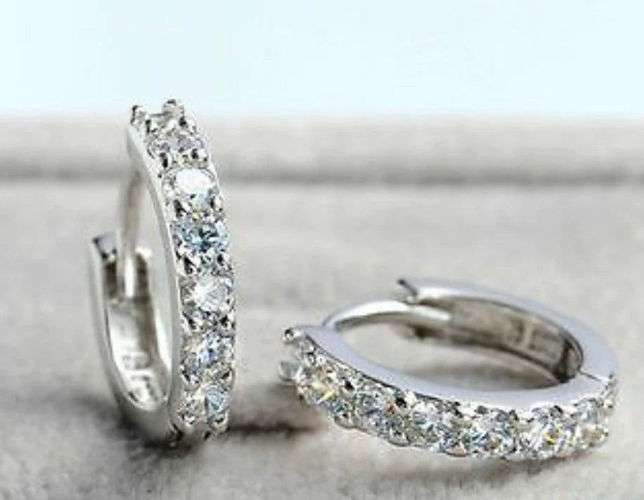 Charm Crystal 925 Sterling Silver Stud Hoop Earrings perfect Christmas gift