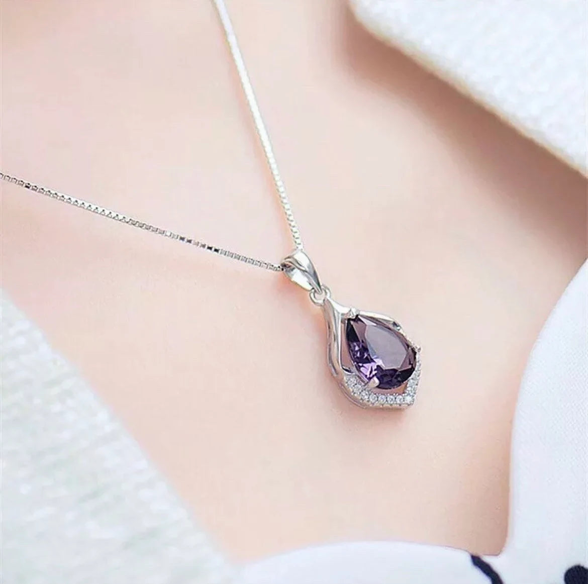 Crystal Amethyst Pendant Chain Necklace 925 Sterling Silver Women’s Jewellery Uk