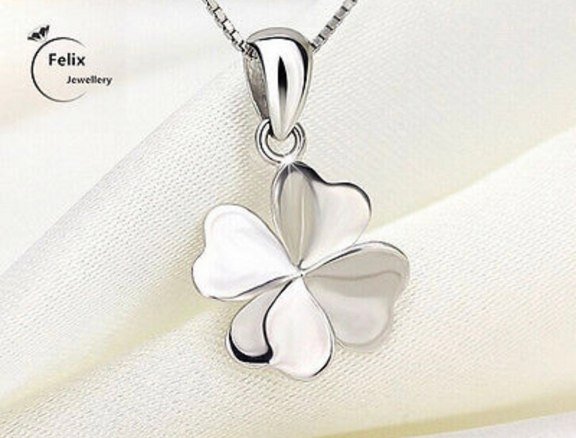 Four Leaf Clover Pendant 925 Sterling Silver Necklace Chain Jewellery Women Gift