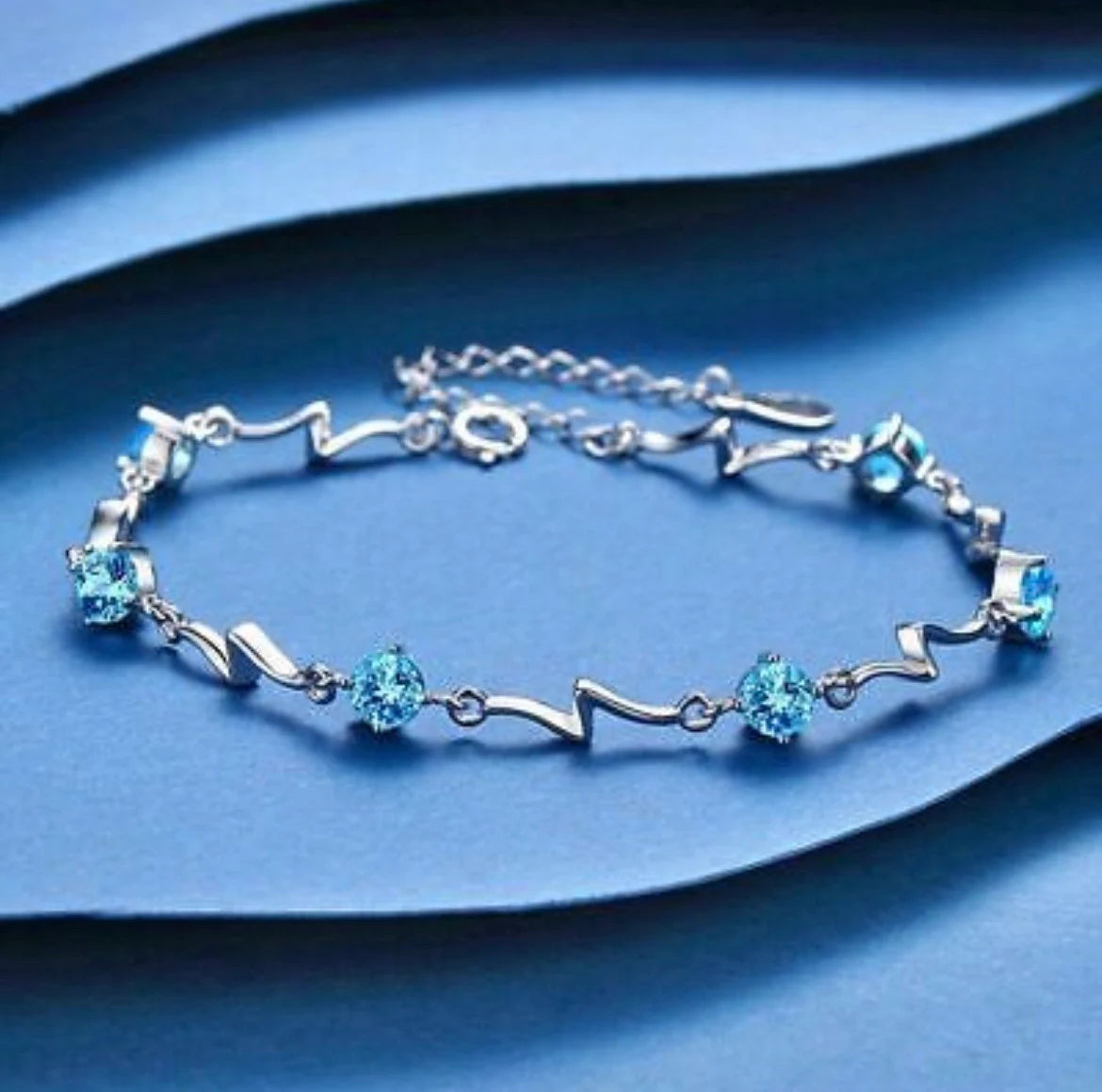 Sterling Silver Crystal Stone Linked Charm crystal Bracelet Women Jewellery Gift UK