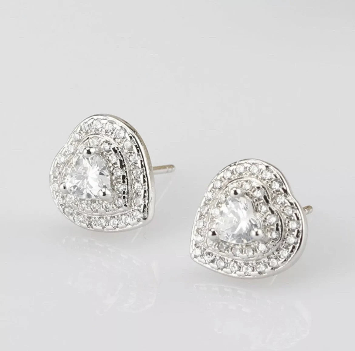 Heart Layer Stone Stud Earrings Womens Girls 925 Sterling Silver Jewellery Gift